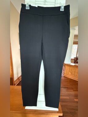 Dalia Small Black Women's Stretch Ponte Pull-on Ankle Pants w/pockets.